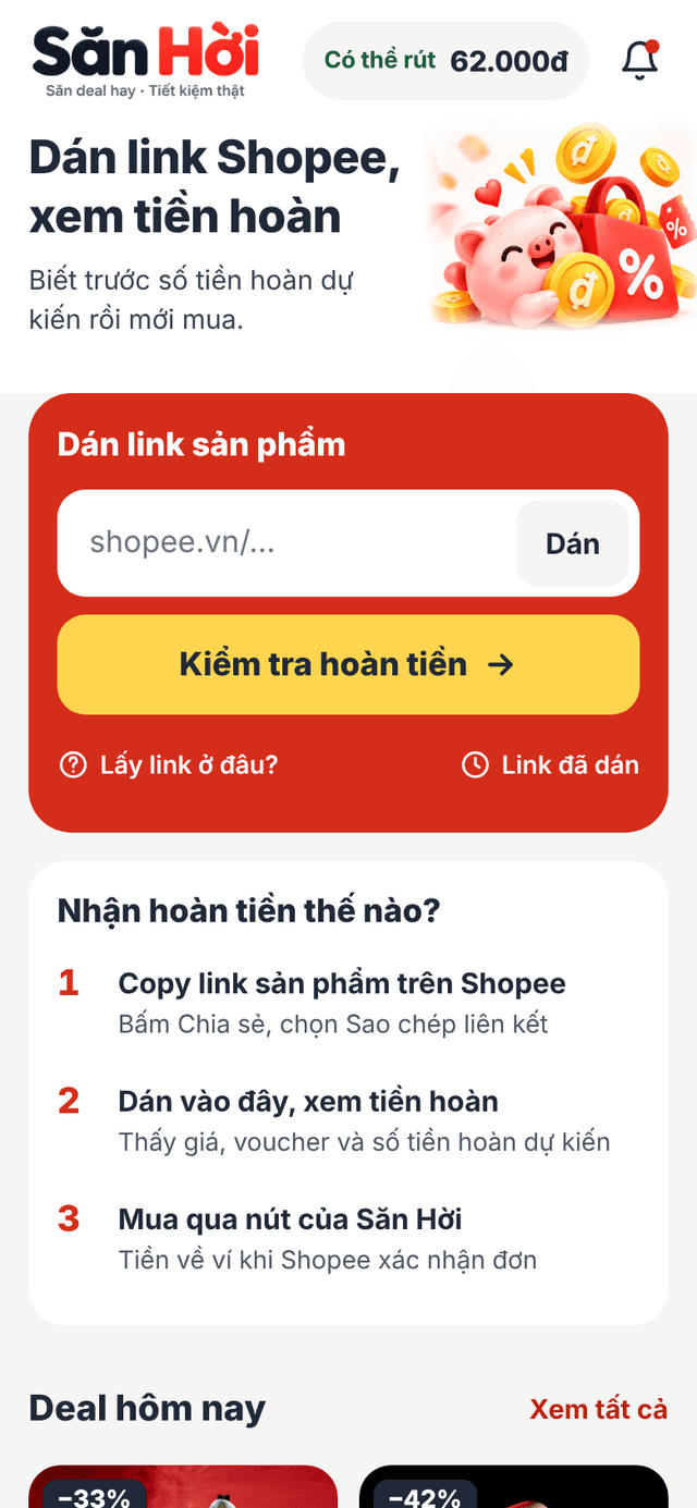 Màn Trang chủ của app Săn Hời